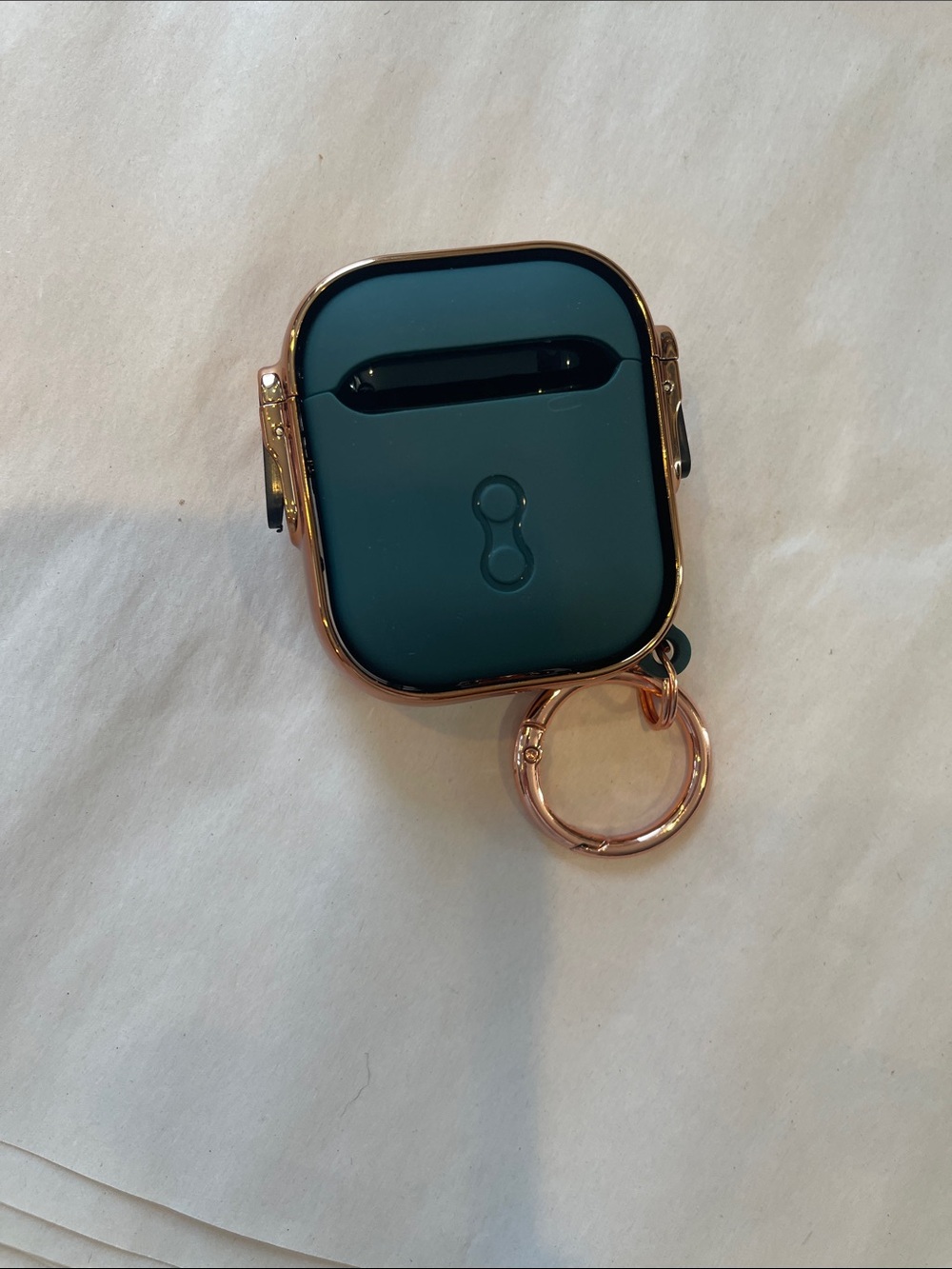 Protective Keychain Earbud Case - Dark Teal with Rose Gold Accent